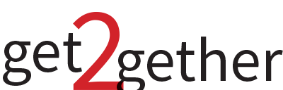 Get 2 gether logo black text with a red number 2