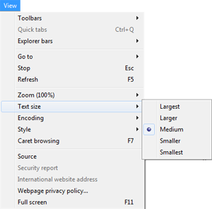 Internet explorer view drop down menu