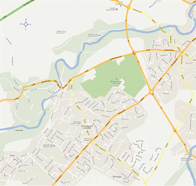 Image map of bonnyrigg area with marker pins to show area of disabled persons parking bays