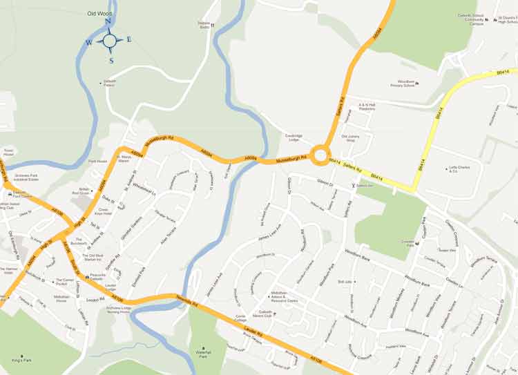 Map of the East side of Dalkeith, marker pins to show area of disabled persons parking bays