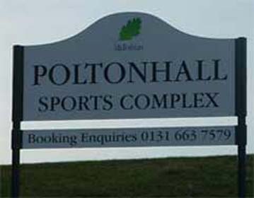 Poltonhall sports Complex welcome sign at enrance to the car park