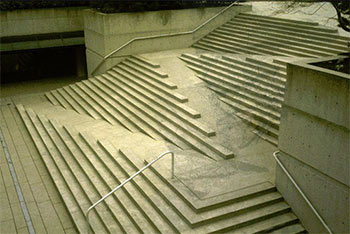 a wheelchair ramp access built into stairs