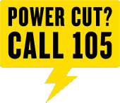 Notification graphic with Power cut? Call 105 for assistance during power outages.