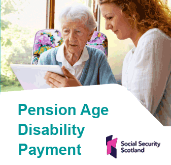 Graphic showing the Pension Age Disability Payment, focusing on support for older adults with disabilities. 